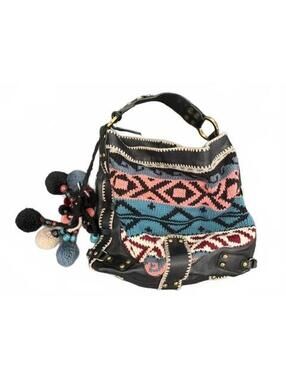 New Isabella Fiore Knit Pom Pom Leather Tote